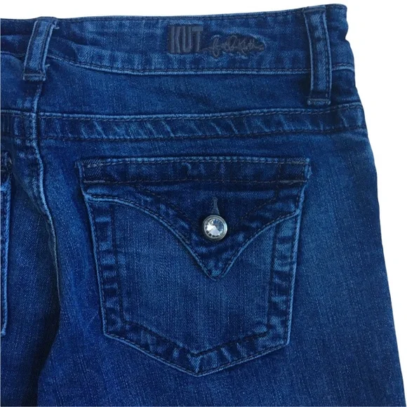 KUT From The Kloth Boot Cut Flap Pockets Dark Wash Blue Denim Jeans Size 6 - Picture 16 of 17